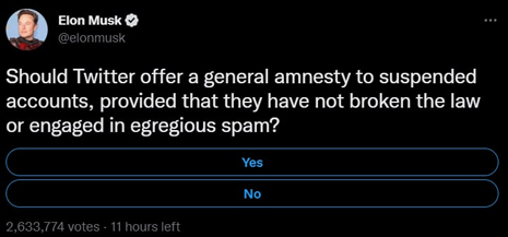 نظرسنجی ایلان ماسک درباره حساب های مسدود شده توییتر