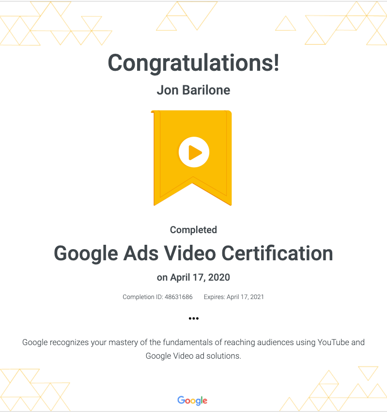 گواهینامه گوگل ادز ویدئو (Google Ads Video)